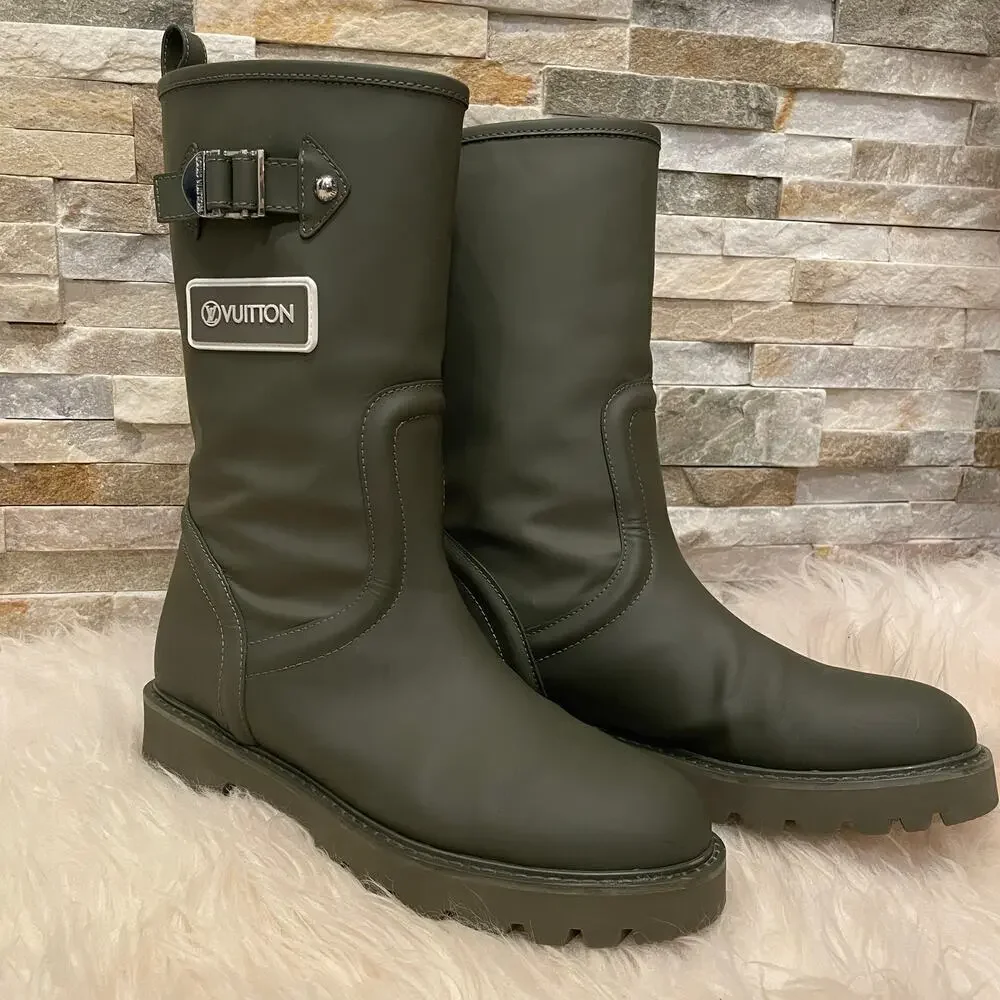 Louis Vuitton 40 Rubber Territory Boots | Olive Green, Calfskin EU 40/US 9 Italy